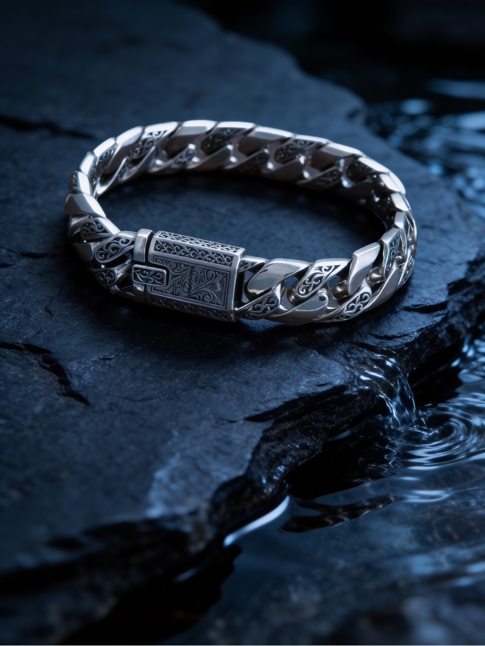 Engraved Silver plated Curb Link Bracelet